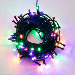 Hellum Lichterkette 200 LED, 19,9 m Lichterkette außen, Lichterkette outdoor strom mit Timer, Lichterkette outdoor bunt mit Stecker, Außenlichterkette mit Außen-Transformator <59 lm, Kabel grün 151947 Bunt 200 LED / 19,9m beleuchtet