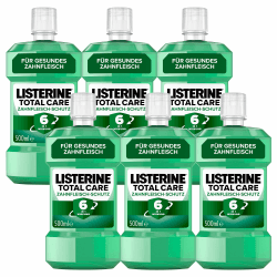 LISTERINE Total Care Zahnfleisch-Schutz (6 x 500 ml), antibakterielle Mundspülung mit Fluorid für gesundes Zahnfleisch, Zahnpflege Mundwasser reduziert Zahnbelag mit 6 in 1 Wirkung 500 ml (6er Pack)