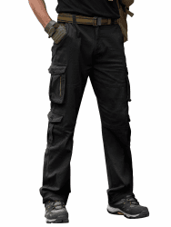 Breampot Herren Cargohose Baumwolle Baggy Chino Hosen Freizeit Outdoorhose Arbeitshose Trouser Pants XXL Schwarz