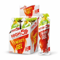 HIGH5 Energy Gels - Schnelle Energiezufuhr mit Sport Gel für Spitzenleistung - Natürlichem Fruchtsaft & koffeinfrei - Energie Gel für Laufen, Running, Marathon, Radsport, Ausdauer (Zitrus, 20 x 40g) Zitrus 40 g (20er Pack)