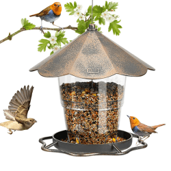 SANOTO Vogelfutterhaus-Futterhaus Vögel Hängend,Faltbarer Vogelfutterspender Vogelhaus, Wetterfest,Vogelbeobachter Gartendekoration,Geignet für Balkon,Garten Gold