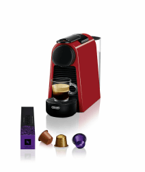Nespresso De'Longhi Essenza Mini EN 85.R Kaffeekapselmaschine, Welcome Set mit 7 Kapseln in unterschiedlichen Geschmacksrichtungen, 19 bar Pumpendruck, Platzsparend, 0,6 l, Rot Rot Ohne Milchaufschäumer Single
