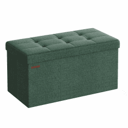 SONGMICS Sitzhocker mit Stauraum, klappbare Sitzbank, 38 x 76 x 38 cm Fußbank, Aufbewahrungsbox, bis 300 kg belastbar, für Wohnzimmer Schlafzimmer Flur, vintagegrün LSF047C01 38T x 76B x 38H cm Vintagegrün