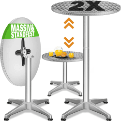 Casaria® Stehtisch 2er Set Klappbar Höhenverstellbar 70cm / 115cm Hoch Aluminium Rund Ø 60cm Wetterfest Outdoor Garten Bistrotisch Bartisch Partytisch 2 Silber
