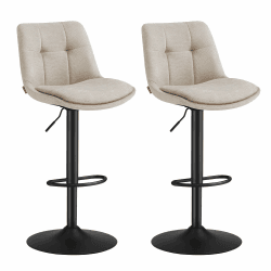VASAGLE Barhocker 2er Set, Barstühle höhenverstellbar, drehbare Küchenhocker, mit Rückenlehne und Fußstütze, Esszimmer, Theke, Stahl, cremeweiß LJB195W02 Cremeweiß Flanell