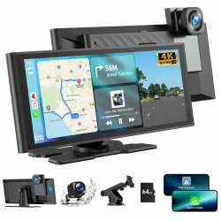 Volam 9.26 Zoll Tragbares Autoradio Carplay Bildschirm mit 4K Dashcam Auto Vorne Hinten,1080P Rückfahrkamera, Wireless A-pple CarPlay Android Auto, Mirror Link, GPS, G-oogle,Siri, FM,AUX, 64G SD-Karte