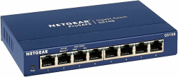 NETGEAR GS108GE LAN Switch 8 Port Netzwerk Switch (Plug-and-Play Gigabit Switch LAN Splitter, LAN Verteiler, Ethernet Hub, lüfterloses Metallgehäuse, ProSAFE Lifetime-Garantie), Blau Unmanaged 8-Port