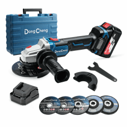 DongCheng Akku Winkelschleifer 18V, Ø125mm, 630W, 33 mm Schnitttiefe, Brushless, Schnellverschlussabdeckung, Anti-Vibrations-Griff, 2 Schleif-, 2 Fächer-, 2 Trennscheiben, inkl. 4.0Ah Akku & Ladegerät 18V Akku Winkelschleifer
