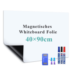 Warasee Whiteboard Magnetisch Folie, 40 * 90cm Magnettafel Selbstklebend, Magnetfolie Weiß Abwischbare, a3/a4 Leicht Zugeschnitten, für Startseite Schule, mit Markers & Whiteboard Schwamm & Magnetes Weiß 40*90cm