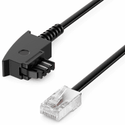 deleyCON 50m Routerkabel TAE-F auf RJ45 (8P2C) Anschlusskabel 99% Kupfer AWG 28 Kompatibel mit DSL ADSL VDSL Fritzbox Internet Router an Telefondose TAE - Schwarz 50 M Schwarz