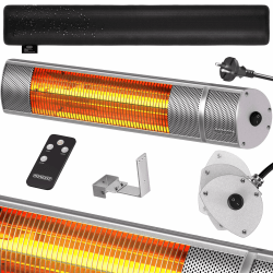 Monzana® Infrarot Heizstrahler MZH2000 Goldröhre 2000W 3 Heizstufen Fernbedienung 90° Neigungswinkel Outdoor Wärmestrahler Terrassenheizer Terrassenstrahler Silber Silber 2000W