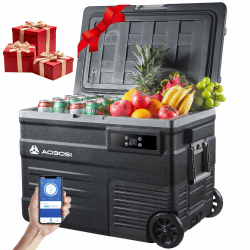 AAOBOSI Kompressor Kühlbox 45L, Kühlbox Auto Mit WiFi-APP-Steuerung, 12/24 V und 100-240 V, Kühlbox Elektrisch bis -20 °C für Auto, LKW, Boot, Reisemobil,Camping 45L Schwarz