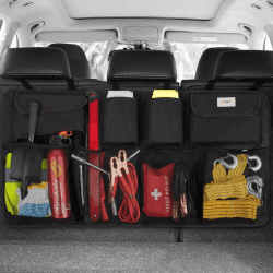SURDOCA 3rd Gen Kofferraum Organizer, Auto Aufbewahrung mit 8 Große Taschen, Stärker Autobox Kofferraum Klettverschluss, Universal Kofferraumtasche Autotasche Schwarz L-90x46 cm