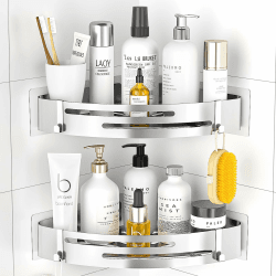 PNNP Duschablage Ohne Bohren Ecke: Duschrega Edelstahl 2 Stück Duschkorb Selbstklebend Mit 4 Haken Badezimmer Regal für dusche aufbewahrung Shampoo und Duschgel (Silber) Silber - 2 Stück