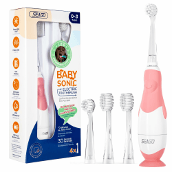 Seago Elektrische Zahnbürste Kinder Baby Zahnbürste ab 0 1 2 3 Jahr, mit LED Licht, Runder Weich Ersatzbürsten, Elektrische Zahnbürste Baby,2 Minuten Smart Timer, Wasserdicht IPX7,SG513(Rosa)