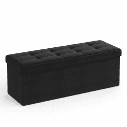 SONGMICS Sitzhocker mit Stauraum, klappbare Sitzbank, 38 x 110 x 38 cm Fußbank, Aufbewahrungsbox, bis 300 kg belastbar, für Wohnzimmer Schlafzimmer Flur, tintenschwarz LSF077B01 38T x 110B x 38H cm Tintenschwarz