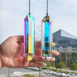HDCRYSTALGIFTS 2 x 12,7 cm große Kristall-Sonnenfänger-Prismen für Fenster im Innenbereich, AB-farbige sechseckige hängende Kristalle, Sonnenfänger, Regenbogen-Macher für Weihnachten, Terrasse, Farbe: A, 2 Stück