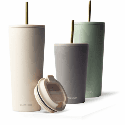 MAMEIDO Thermobecher mit Strohhalm 700ml & 470ml - Trinkbecher mit Deckel und Strohhalm aus Edelstahl doppelwandig isoliert, auslaufsicher - Coffee to go Becher (Ivory Beige, 0,7l) 700 ml Ivory Beige