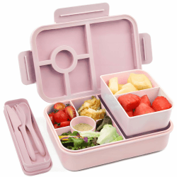 Bugucat Brotdose Kinder mit 5 Fächern 1300ML, Auslaufsicher Lunchbox Kinder, Bento Box Brotdosen mit Besteckset, Brotdose für Kinder und Erwachsene,Vesperdose Frühstücksbox für Mädchen & Jungen Rosa