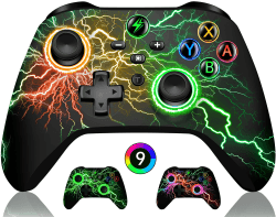 GAMSINGY Switch Controller, Wireless Controller Switch mit Präzise Bewegungssteuerung/Dual Motors Vibration/Turbo/Macro/Aufwecken Funktion, Cool RGB Controller für Switch/Lite/OLED Konsole Orange+Grün