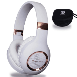 PowerLocus Bluetooth Kopfhörer Over Ear, Kabellose Kopfhörer Faltbarer mit Mikrofon,Hi-Fi-Stereo tiefer Bass,weicher Ohrenschützer kabelloses & kabelgebundenes Headset für Handy,Tablet,PC-Rose Gold Gold Rose/Weiß