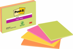 Post-it Super Sticky Meeting Notes, Packung mit 4 Blöcken, 45 Blatt pro Block, 203 mm x 152 mm, Farben: Grün, Pink, Gelb, Orange - Extra-stark klebende Notizzettel für To-Do-Listen und Erinnerungen 15,2 cm x 20,3 cm Single Single
