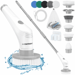 Elektrische Reinigungsbürste, [Upgrade-Version][IPX8 Wasserdicht] Homtronics Elektrische Bürste mit 10 Austauschbaren Bohrbürstenköpfen, Electric Spin Scrubber für Haushalt, Bad, Fliesenboden und Auto Grau 15in1