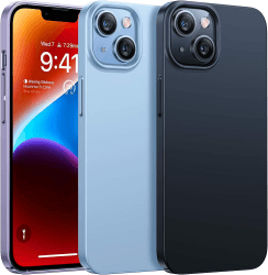 TORRAS Extrem Dünn für iPhone 14 Hülle (Nie Staub & Fusseln anhaftend) mit [2 * 9H Schutzglas] Unzerbrechlich Rundumschutz Handyhülle iPhone 14 Case Samtige Touch Stilvolle Aussehen Schwarz iPhone 14 Schwarz