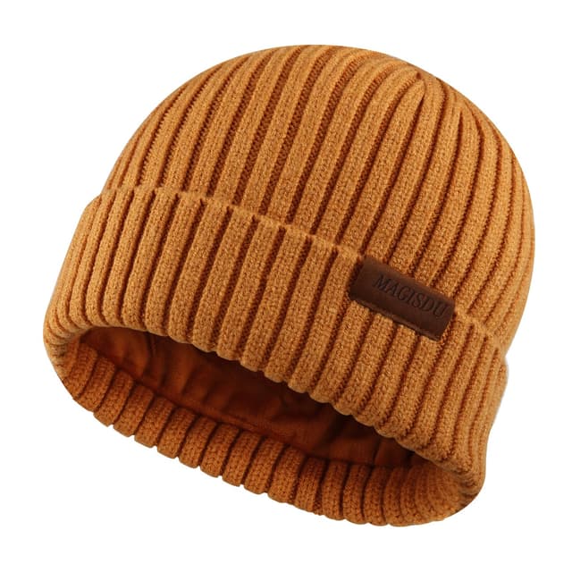 MAGISDU Baby Wintermütze Kinder Merino Mütze Jungen&Mädchen Wollmütze Strickmütze Winter Beanie Thermo Fleece Lined M ErdGelb