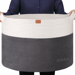 GOCAN XXXL korb aufbewahrung groß wäschekorb D55XH35cm wäschesammler aufbewahrungskorb für Decken Kissen Kleidung körbe mit Griffen für kinderzimmer grau Horizontaler(D55H35cm) Grau/Beige