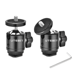 UTEBIT 2 Pack Mini-Kugelkopf mit 1/4" Hot Shoe Mount Adapter 360 Grad drehbarer Aluminium-Stativ-Kugelkopf für Einbeinstative DSLR-Kameras HTC Vive Camcorder Lichtständer, Max. Belastung 5.5lbs 20MM Schwarz 2pack