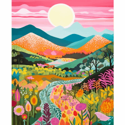 YALKIN Malen Nach Zahlen Erwachsene, Paint by Numbers Malen Nach Zahlen, DIY Landschaft mit Pinseln und Acrylfarben Handgemalt Ölgemälde Leinwand für Home Decor, Ohne Rahmen (40x50cm) Blau Rot