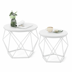 VASAGLE Couchtisch rund, 2er Set, Wohnzimmertisch, Beistelltisch, modern, abnehmbare Tischplatte, für Wohnzimmer, schneeweiß-wolkenweiß LET040W46 50 cm d, 40 cm H Schneeweiß + Wolkenweiß