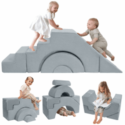 MeMoreCool Kindersofa Spielsofa, Modulares Schaumstoff Bausteine-Sofa, Baby-Schlafsofa zum Klettern und Krabbeln, Softbausteine für Kinderzimmer oder Spielzimmer, Mini Sofa mit Rutsche und Treppe Grau