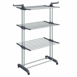 SONGMICS Wäscheständer, Standtrockner 4 Ebenen, Flügelwäscheständer, klappbare Flügel, mit Rollen, 63,5 x 128 x 173 cm, groß, einfacher Aufbau, für Innen- und Außenbereich, grau LLR701G01