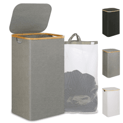 iEGrow Wäschekorb mit Deckel 110L, XL-Extra großer Wäschesammler mit Herausnehmbarer und Waschbarer Innentasche, Wäschekörbe für Waschküche, Schlafzimmer, Badezimmer (Grau) 110L Grau