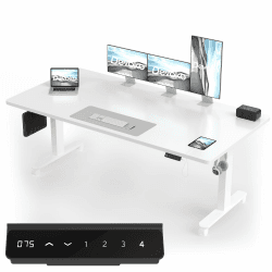 Devoko Höhenverstellbarer Schreibtisch mit USB-A Ladeanschluss, Einteilige Tischplatte, Mobiler Elektrisch Computertisch mit Kabel Management, 200x80cm, Weiß - Perfekte Ergonomie für Dein Büro Weiß 197x77cm