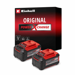 Original Einhell Akku PXC-Twinpack 5,2 Ah Power X-Change (Li-Ion, 18 V, 2x 5,2 Ah-Akkus, universell für alle PXC-Geräte, proaktives Batteriemanagement, angepasste Ladezyklen) 2x 5.2 Ah Plus Akku / 1260 W