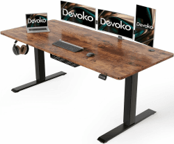 Devoko Höhenverstellbarer Schreibtisch 140 x 60 cm mit Kabelwanne, Elektrisch Höhenverstellbarer Stabiler Stehpult, Computertisch 2-Funktions-Memory, Ergonomischer Steh-Sitz Tisch (Vintage-Braun) 140 x 60 cm Vintage-braun