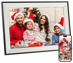 Hesmor 64GB Frameo Digitaler Bilderrahmen WiFi 10,1 Zoll, 1280x800 IPS Touchscreen, Automatische Rotation, Teilen Sie Fotos sofort über Frameo von überall, Elektronischer Bilderrahmen 10.1 Schwarz & Weiß
