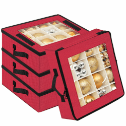 Weihnachtskugeln Aufbewahrungsbox mit Trennwände Weihnachtlicher Deko Box 4 Stück Faltbar Weihnachtsbaumschmuck Ball Organizer mit 2 Griffen Stapelbar (12.8x12.8x14inch,Rot)