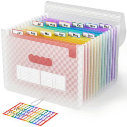 ABC life Dokumentenmappe A4 mit Gittermuster,13Fächermappe Datei Organizer,Regenbogen Akkordeon Erweiterbar Ordnungsmappe, Grosse Kapazität Dokumententasche,A4 Ordner Tragbar Sortiermappe Schule(Rosa) E Rosa