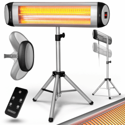 Monzana® Infrarot Heizstrahler MZH2500 Stativ 110-175cm 2500W 3 Stufen 24h Timer Fernbedienung Wärmestrahler Standheizer Teleskopständer Silber Silber mit Teleskopstativ