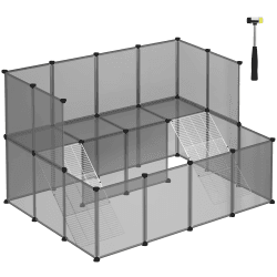 SONGMICS Freigehege für Kaninchen, Gehege für Kleintiere, 143 x 108 x 93 cm, Meerschweinchen-Gehege, Laufstall, aus Kunststoff, Hamster, grau LPC004G01
