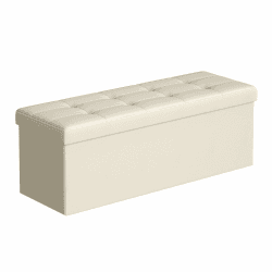 SONGMICS Sitzhocker mit Stauraum, klappbare Sitzbank, 38 x 110 x 38 cm Fußbank, Aufbewahrungsbox, bis 300 kg belastbar, für Wohnzimmer Schlafzimmer Flur, cremeweiß LSF77BE 38T x 110B x 38H cm Cremeweiß