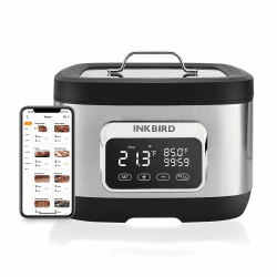 Inkbird Wifi Sous Vide Stick 3 in 1,Slow Cooker mit Rack-Teiler| 500W voreingestellte elektromagnetische 3D-Wasserzirkulation, schnelle Erwärmung mit voreingestellten App-Rezepten, 8L Fassungsvermögen