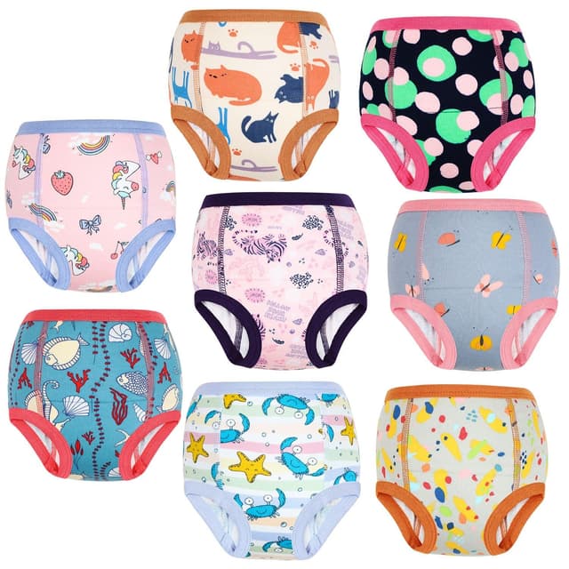 FLYISH DIRECT Baby Trainerhosen Töpfchentraining, 8er Pack Töpfchen Trainingshose für Mädchen Jungen, 2-7 Jahre, Waschbar und Wiederverwendbar 2 Jahre Grün