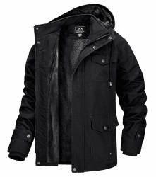 MAGCOMSEN Winterjacke Herren Warm Gefüttert Jacke Fleece Winterparka Winddicht Outdoor Übergangsjacke mit Abnehmbarer Kapuze XL Schwarz