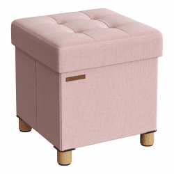 SONGMICS Sitzhocker mit Stauraum, kleine klappbare Sitzbank, 38 x 38 cm Fußbank, Aufbewahrungsbox, bis 300 kg belastbar, für Wohnzimmer Schlafzimmer Schlafsaal, pastellrosa LSF014P11 Pastellrosa 38T x 38B x 40H cm