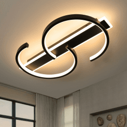 LUOLONG LED Deckenleuchte Dimmbar Deckenlampe Schwarz Wohnzimmerlampe 55W mit Fernbedienung 2-Ringen kreis Deckenleuchte Schlafzimmerlampe Arbeitzimmer Büro Modern Led deckenbeleuchtung-60cm Schwarz Schwarz 60cm